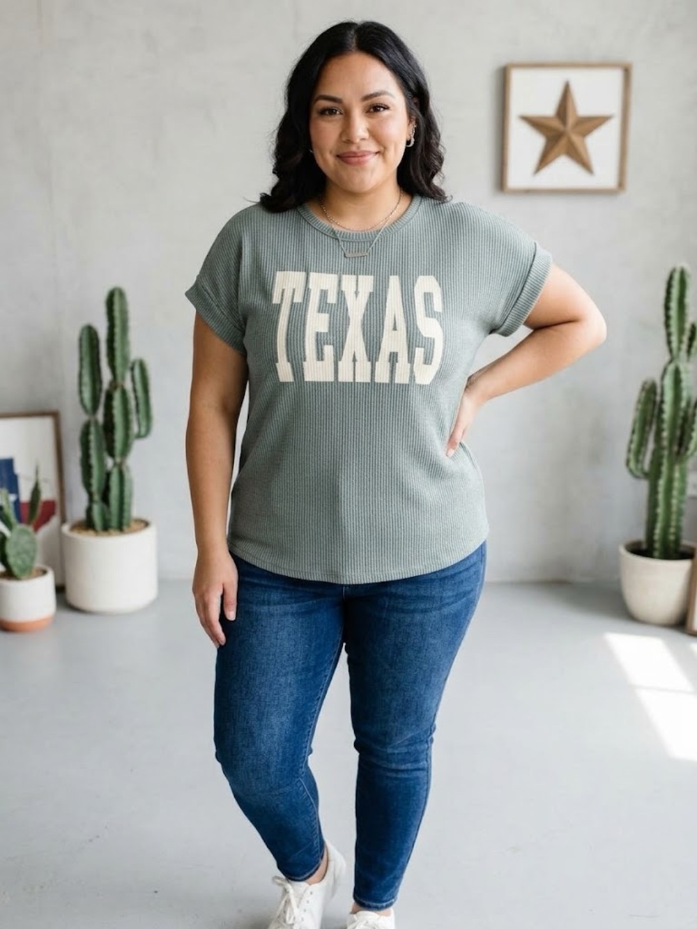 HEIMISH USA Sage Green TEXAS Waffle Knit Tee